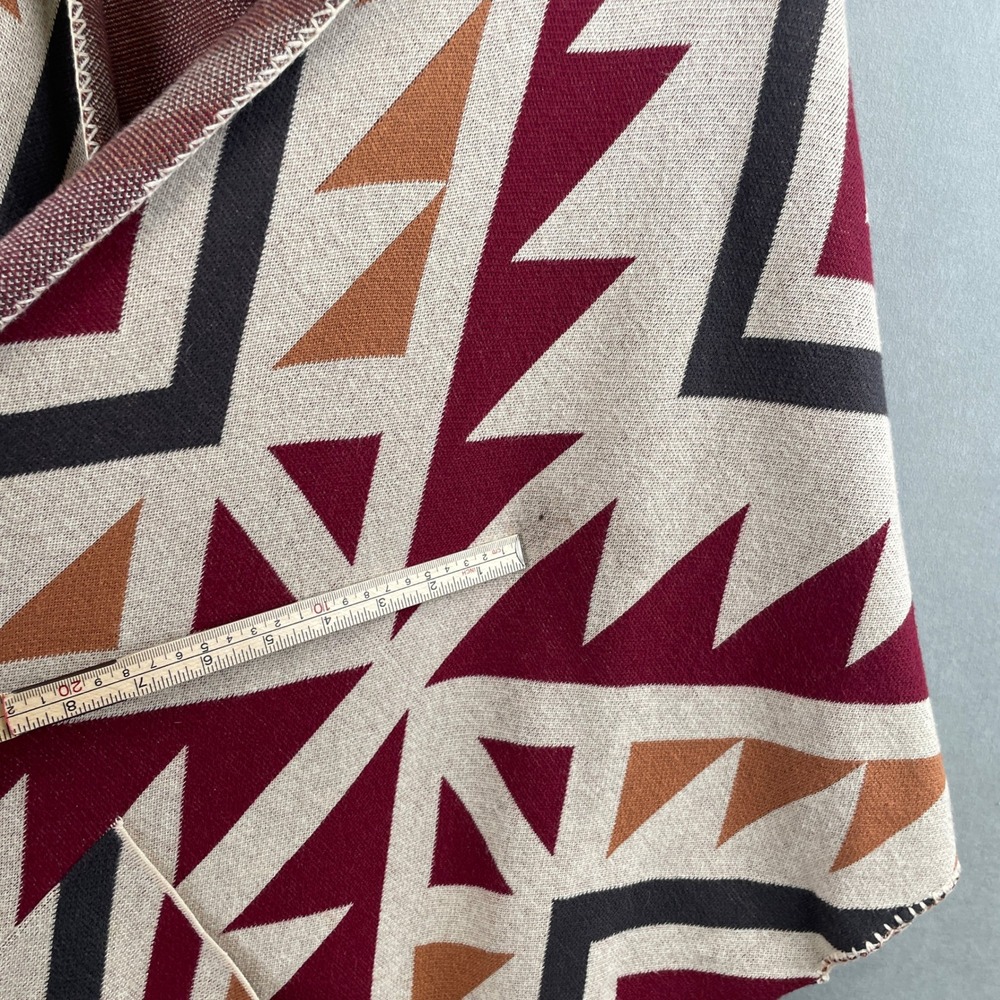 Billabong Womens Southwestern Geometric Hooded Poncho Wrap Sweater Burgundy L - Picture 4 of 9